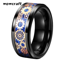 8mm rose gold tungsten carbide rings gears blue carbon fiber inlay polished shiny wedding bands black for men women comfort fit