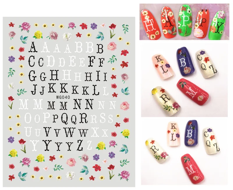 

10PCS Nail Text Color English Alphabet Stickers Nail Art Can Spell The Name For Women