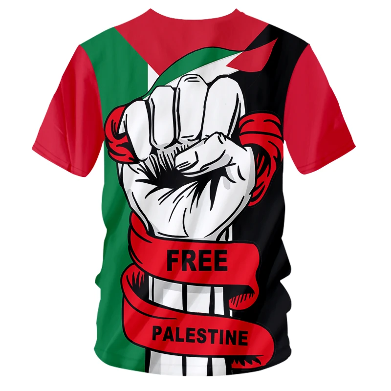 

CJLM Casual fist style Free Palestine Flag T Shirt Camiseta Men's T-shirt O-neck Short Sleeve Shirts Cool Tees Tops Streetwear