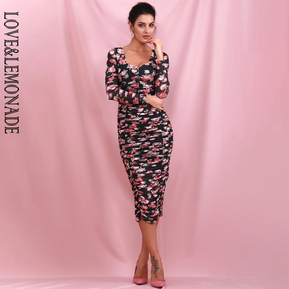 Женское эластичное Сетчатое платье LOVE &amp LEMONADE черное облегающее вечернее выше