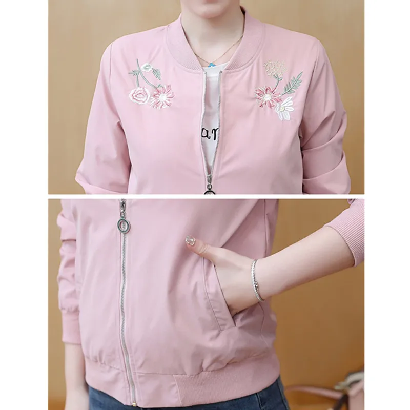 

2021 Spring Thin Baseball Jacket Women Korean Embroidery Short Coat Zipper Slim Ladies Casual Windbreaker Student Tops H1338