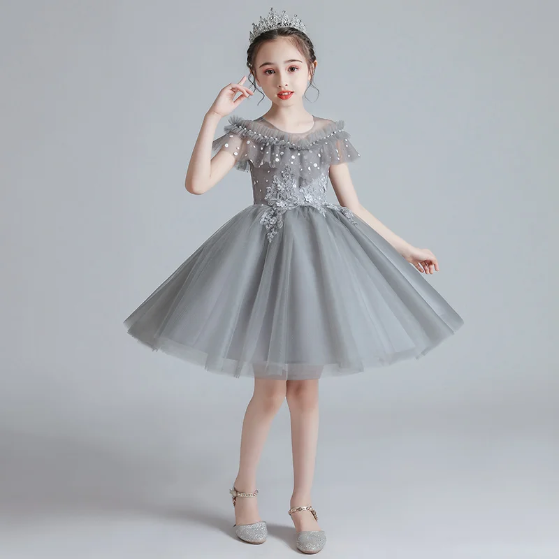 

Short Gray Dreses For Girls Elegant Sleeveless Pricess Flower Girl Dresses 8 Year Old Kids Preschool Graduation Gowns