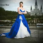 Королевский синий и белый готический свадебный наряд женский элегантный Тафта для беременных со шлейфом греческая невеста