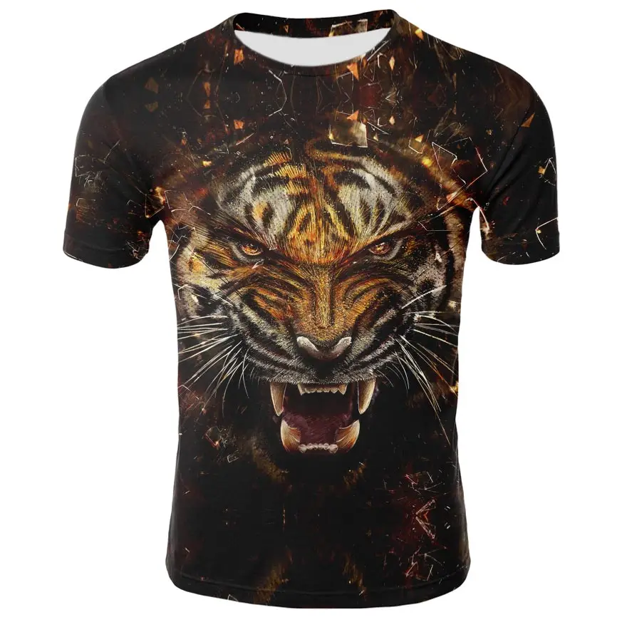

2021 new forest king tiger lion 3D printing casual T-shirt/male domineering clothing/ O-neck short-sleeved T-shirt