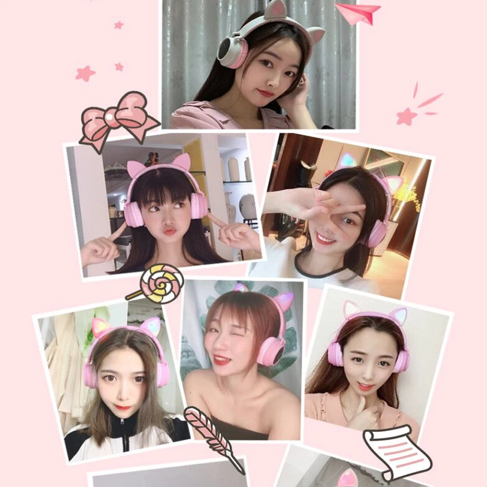 

Cat Ears Cute Style Wireless Bluetooth Headband Game Headphone for Grils Gift Colorful BT 5.0 Headset Beauty Bluetooth Headphone