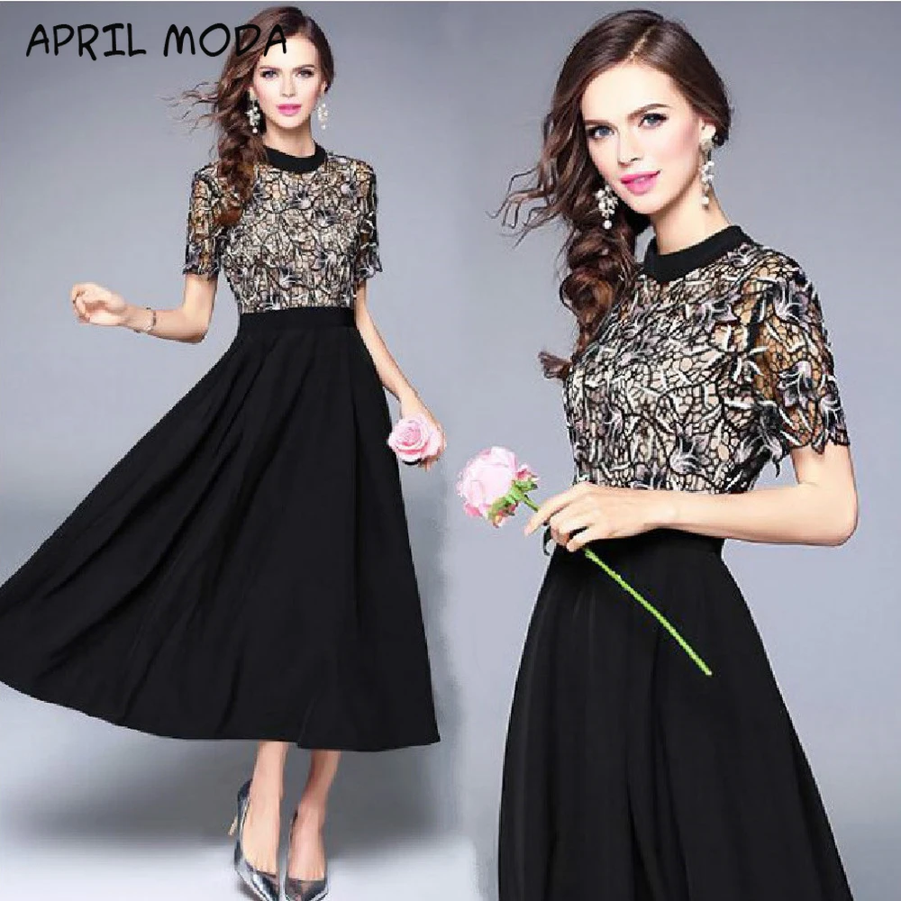 Женское винтажное платье из чистого хлопка элегантное с кружевной вышивкой