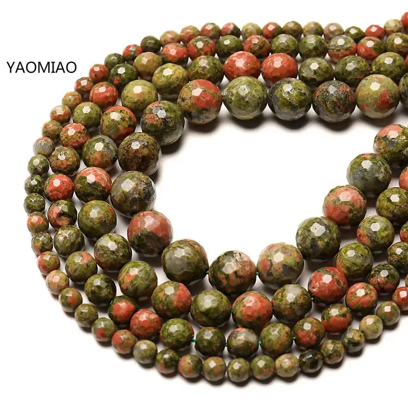 

Faceted Unakite Beads Natural Stone Beads For Jewelry Making Round Shape Crystal Beads DIY Necklace Bracelet 4/6/8/10/12mm