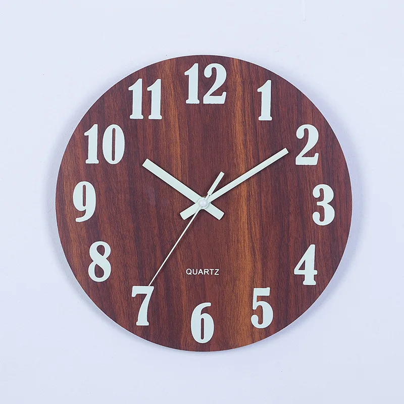 

Creative Night Light Silent Wall Clock Wood Luminous Modern Wall Clocks Home Decor Living Room Bedroom Watch Home Gift FZ996