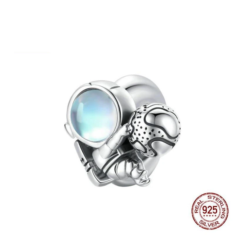

Astronaut Charm with Moonstone Ruber Stopper Beads Fit DIY Bracelet 925 Silver Jewelry for Children Birthday Christmas Gifts