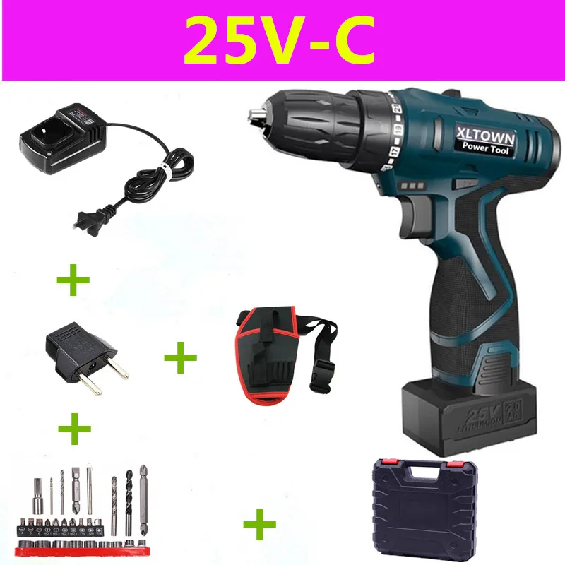 25V C Xltown12/16,8/алюминиевая крышка, 25В мульти-функция литий-ионная аккумуляторная батарея для электрического шуруповерта бытовой электросети Инструменты Мини электрическая дрель - Цвет: 25V C