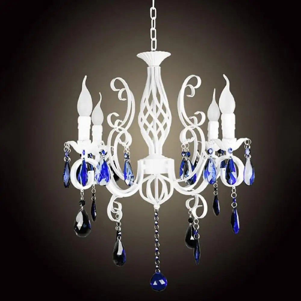 

AC110V 220V 58*40cm 4pcs E14 candle Wrought Iron light Blue Crystal Chandelier White Pendant Lamps light Luminaria decoration
