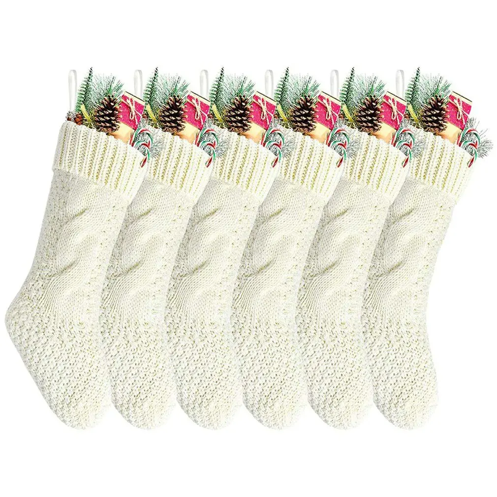 

Christmas Stockings 6PCS Solid Color Knitted Home Hanging Ornaments Gift Candy Bag New Year Gifts Socks Christmas Socks