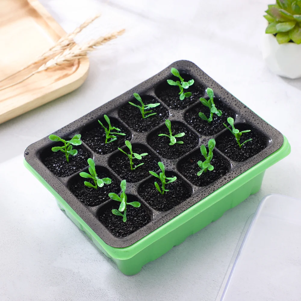 OUNONA 10 Pcs Seedling Tray Sprout Plate 12-Cells Nursery Pots with Transparent Lids Box For Gardening Bonsai (Green) | Дом и сад