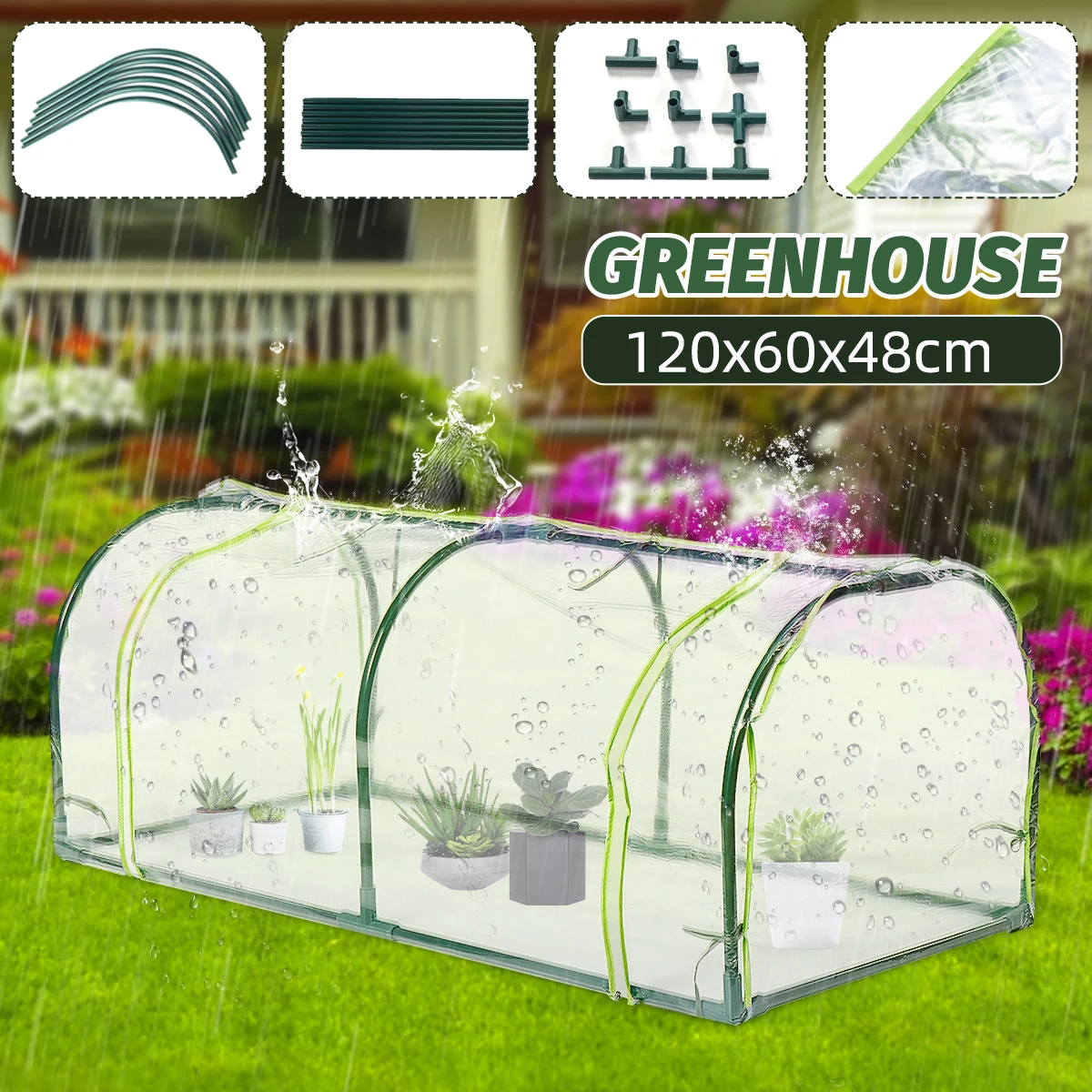 

Mini Greenhouse Home Outdoor Flower Plant Gardening Winter Shelter Canopy Waterproof Anti-UV Flower House Cover Kit 120x60x48cm