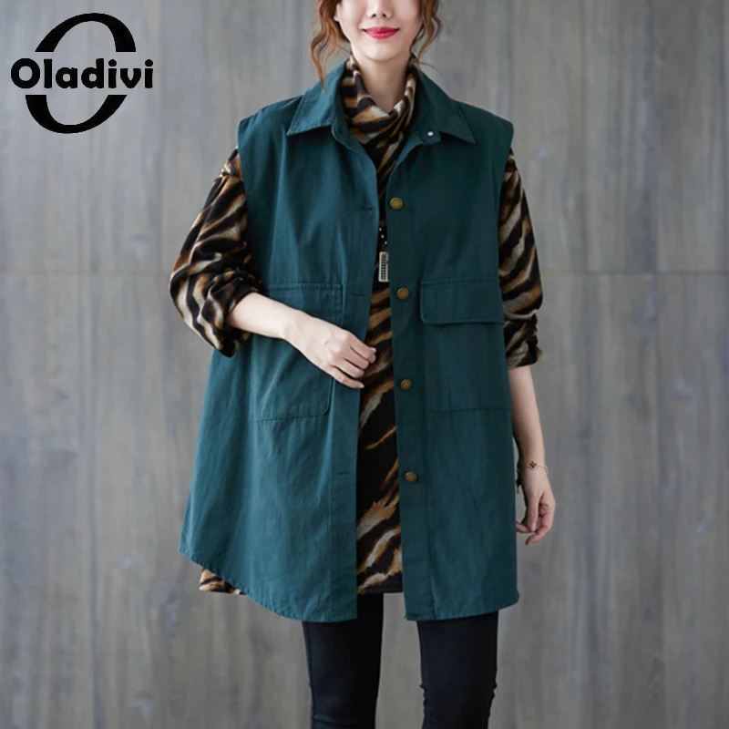 

Модный женский жилет Oladivi без рукавов, Одежда большого размера d, Повседневная Свободная верхняя одежда, весенне-осеннее пальто 9882