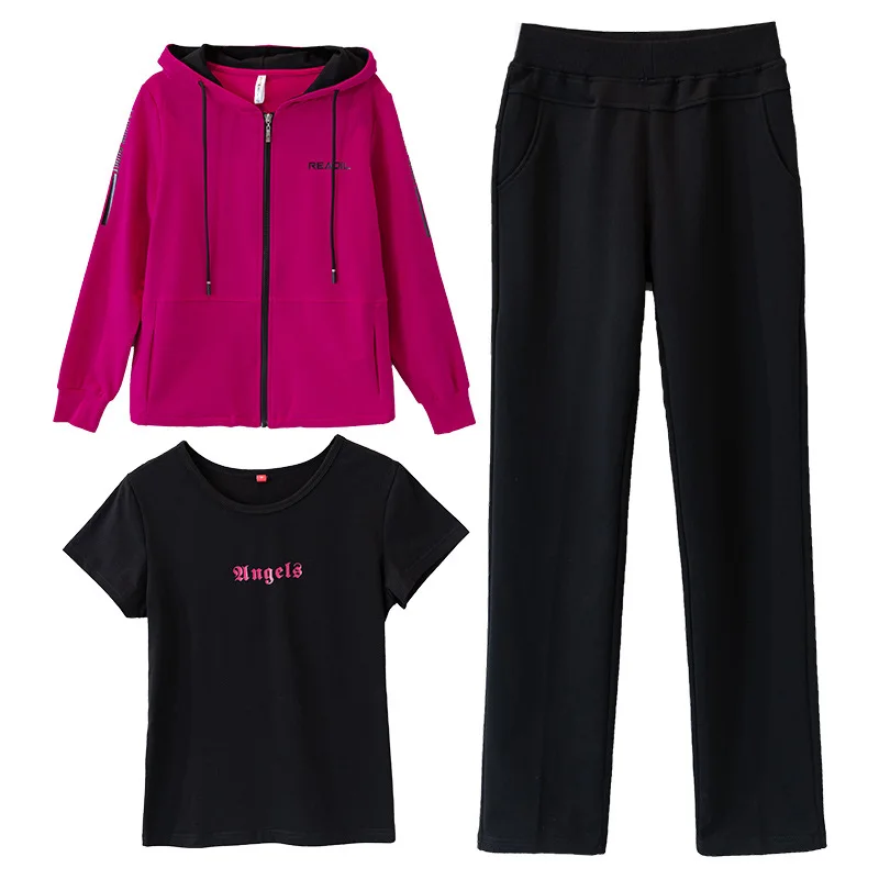 

Rlyaeiz Women Tracksuit Casual Zipper Hooded Hoodie + Pants + T shirts 3 Piece Set 2019 New Autumn Female Sporting Suits XXXL