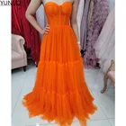 YUNUO оранжевое Многоярусное Тюлевое ТРАПЕЦИЕВИДНОЕ выпускное платье знаменитости милое официальное вечернее платье длинное Выходное платье со шнуровкой сзади