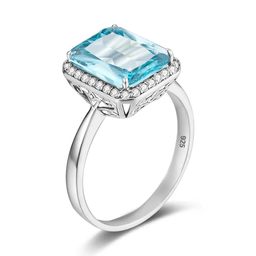

Szjinao Sky Blue Aquamarine Ring For Women With Diamond Vintage Bague Femme Argent 925 Square Gemstone Shape Fine jewellery Best