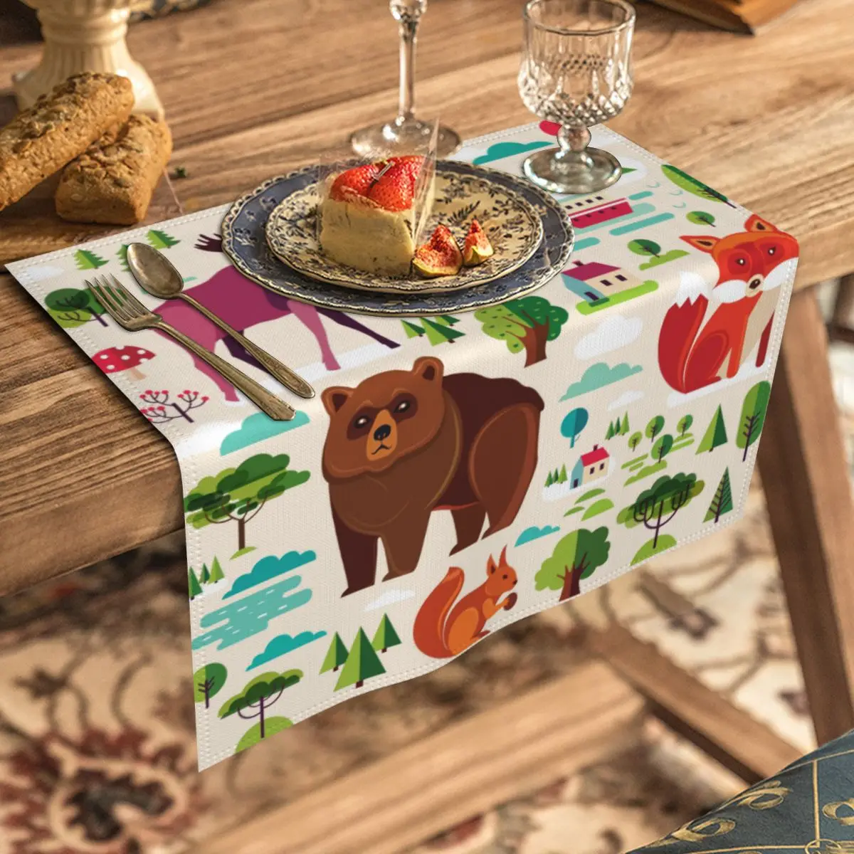 Милые многоразовые салфетки с изображением лесных животных для рождества Дня