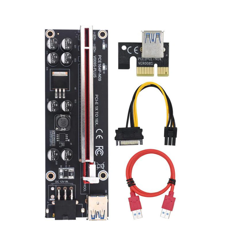 

Ver009SPlus PCI-E Riser Card 30CM 60CM 100CM USB 3.0 Cable PCIE 1X to 16X Extension Adapter SATA 6Pin Power for Miner GPU Mining