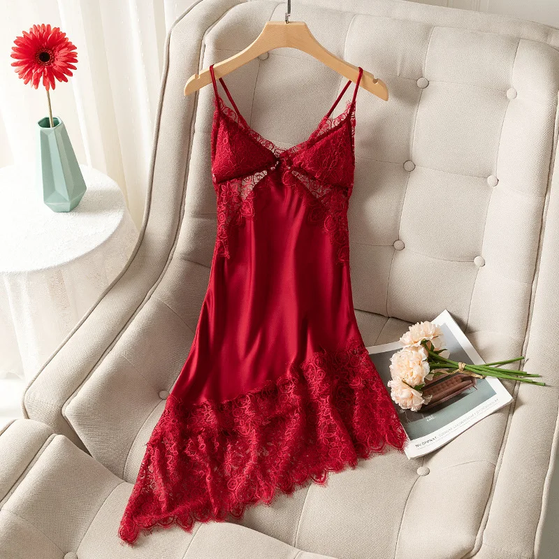 

Women Spaghetti Strap Nightwear Sleepwear Perspective Nightgown Sleeveless Lace Nightdress Summer Sleep Dress Intimate Lingerie