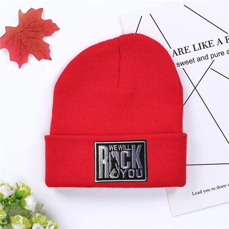 2019 New We Will Rock You Logo Winter Hats Casual Beanie For Men Women Fashion Knitted Hat Hip-hop Skullies | Аксессуары для