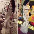 Новый Красота аппликация вечернее платье длиной до пола-Длина с вырезом лодочка со складками вечерние платье из атласа с длинным рукавом бисером Vestidos