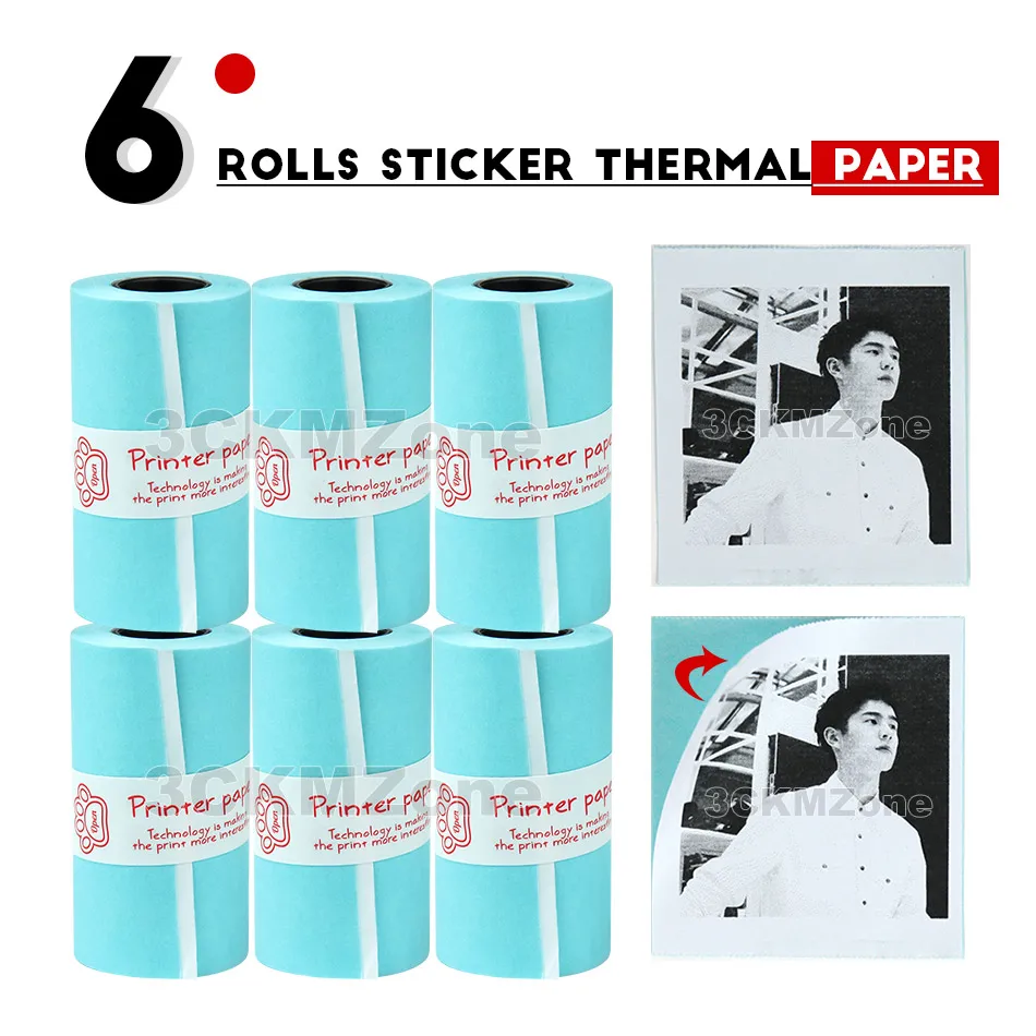 6 Rolls StickerPaper 58 мм Bluetooth Тепловой Фотопринтер 2-дюймовый Мини Карманный Маленький Симпатичный Peripage A6 Беспроводной Фотопринтер для IOS Android System - Цвет: 6 Rolls StickerPaper