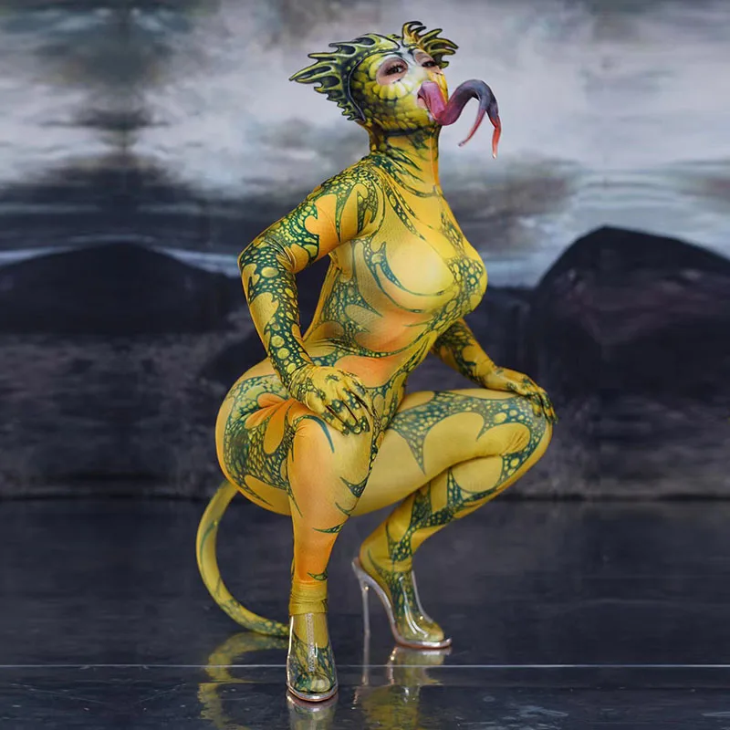 

Role play lizard animal patterned jumpsuit nightclub bar concert DJ singer/dancer costume