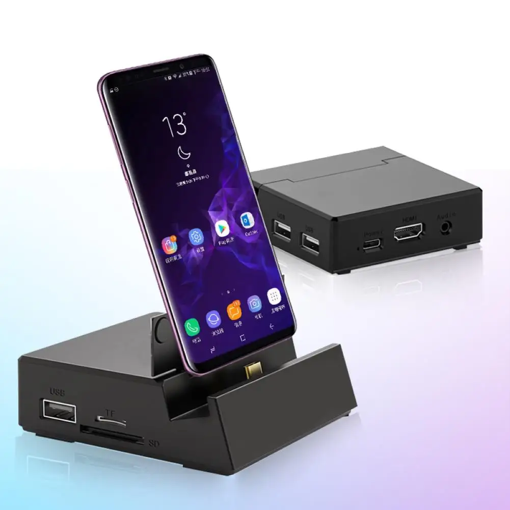 

8 in 1 USB-C Hub Type-C to HDMI-compatible TF USB 2.0 Docking Station Phone Holder Adapter