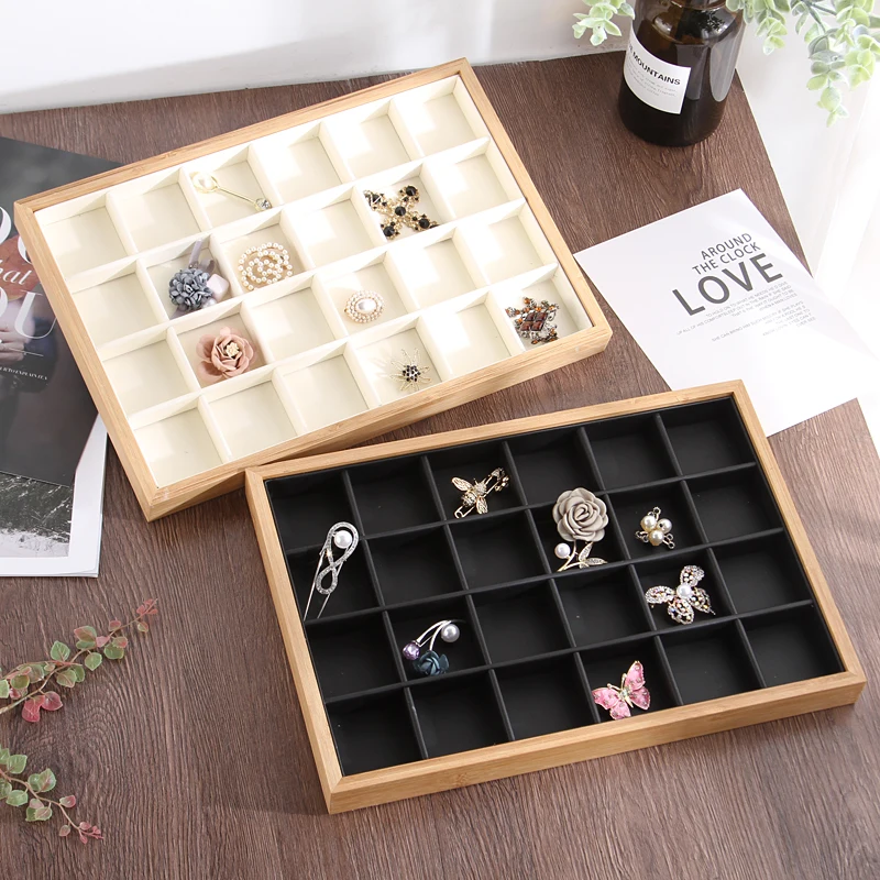 

Bamboo Leather Jewelry Display Tray Necklace Holder Pendant Storage Box Bracelet Case Earring Ring Show Props Jewelry Organizer