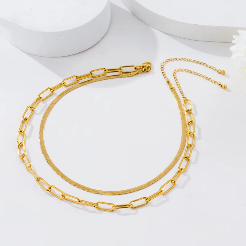 

Women‘s Necklace Round Chain Flat Snake Chain Set 18K Gold-Plated Copper Accessories Stainless Steel Female Necklace Jewelry