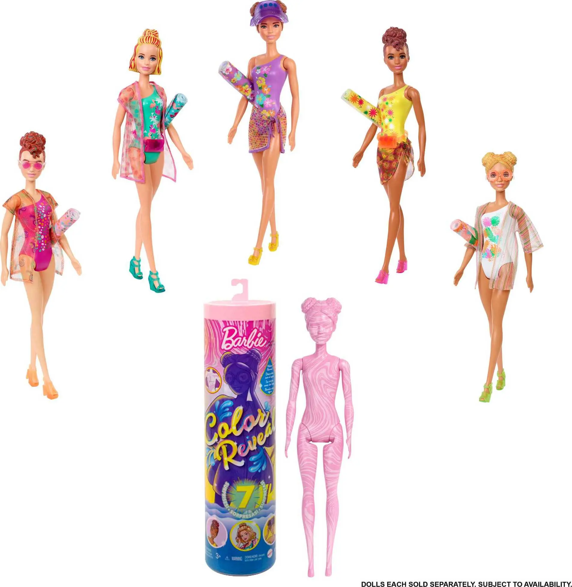 Новинка 2021 Оригинальная кукла Барби mattel меняющая цвет с 7 сюрпризами песок и