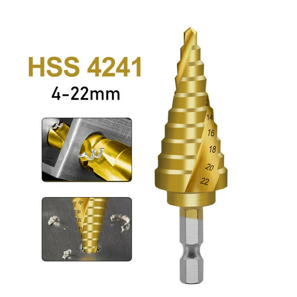 

4-22mm HSS Spiral Fluted Step Cone Drill Bit Titanium Carbide Coated Hole Opener For Iron Plate Aluminum Wood Boards Drilling