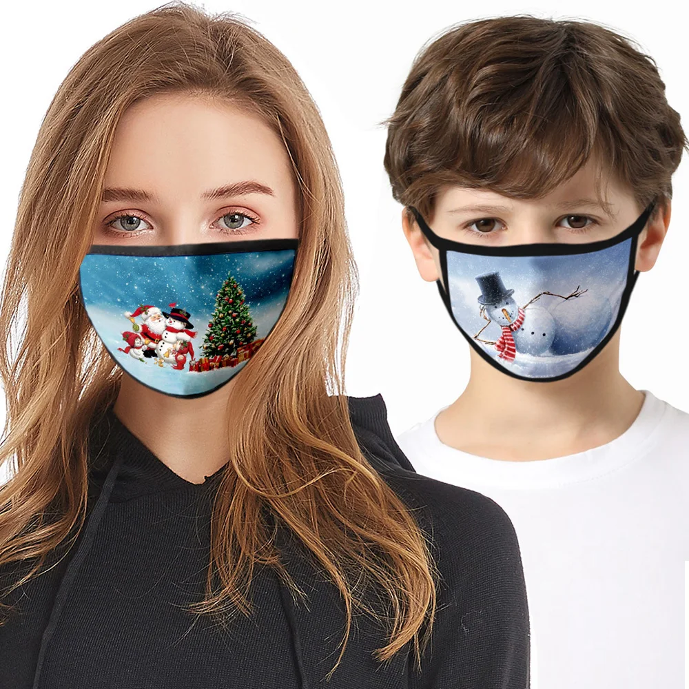 

Christmas Masks for Adult Kids Cartoon Snowman Printed mask Cotton Gauze Mask Washable Reusable Cloth Fabric Masque Wholesale