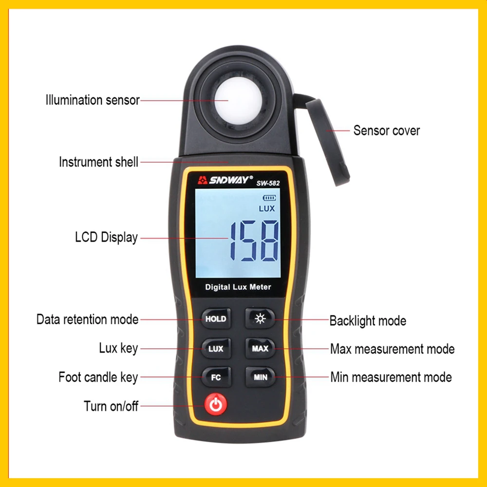 SNDWAY цифровой luxmeter Lux / FC meterr мини измеритель освещенности оборудование для