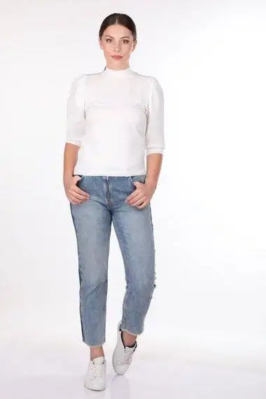 

White Half Sleeve Slim Knitwear Turtleneck Sweater