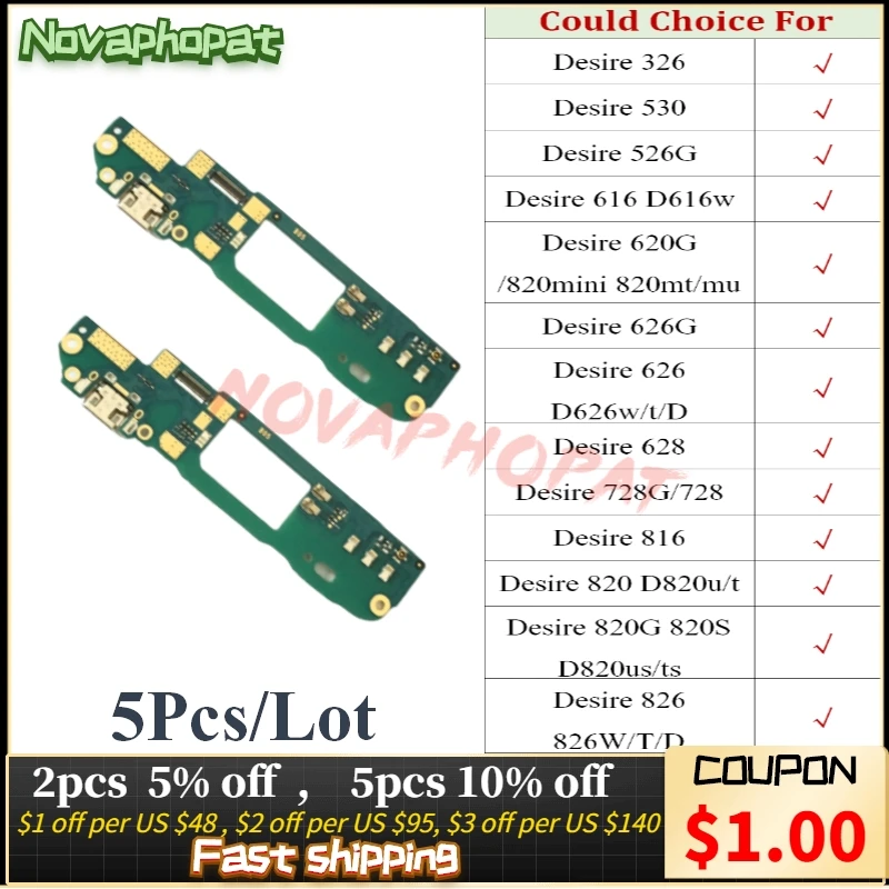 

5PCS Charging Flex for HTC Desire 626 626G 616 526G 620 620G 326 530 820 Mini Charger USB Dock Port Flex Cable Board