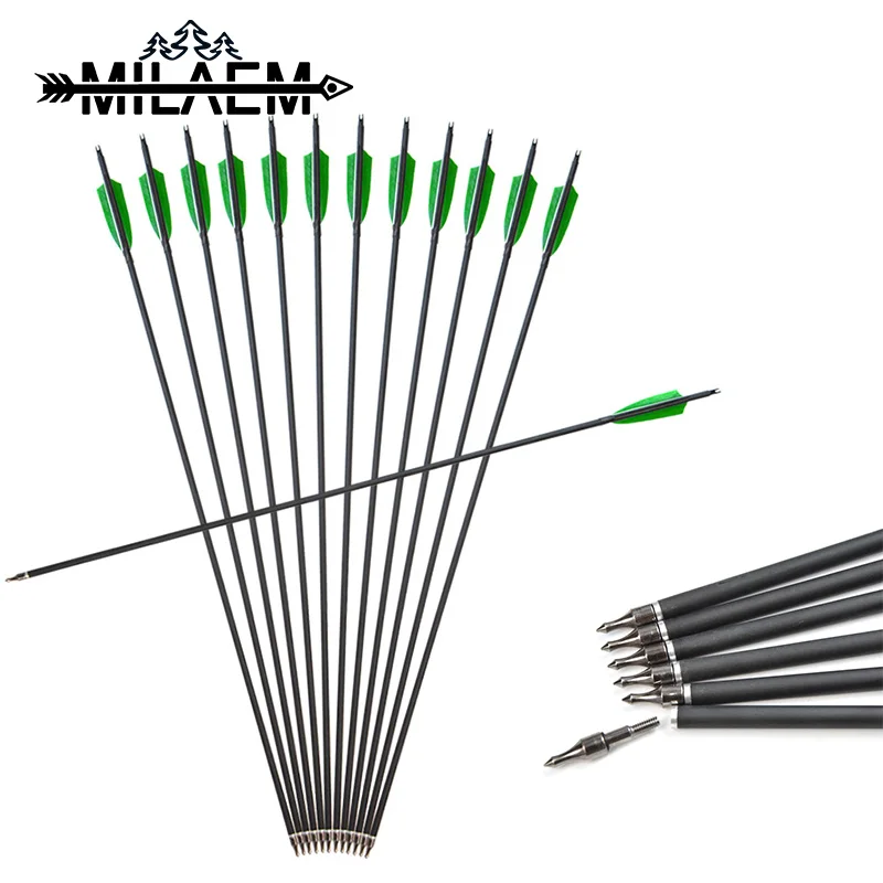 

12Pc Archery Carbon Arrow Spine 500 OD7.8mm ID6.2 mm With 4 inch Real Turkey Feather Bow and Arrow Shooting Hunting Accessories