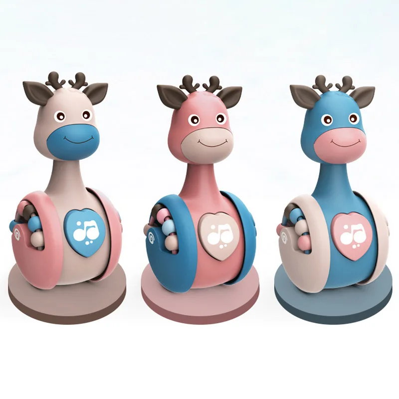 

Cute Sliding Deer Baby Tumbler Rattle Learning Educational Toys Newborn Teether Infant Hand Bell Mobile Music Roly-poly Toy