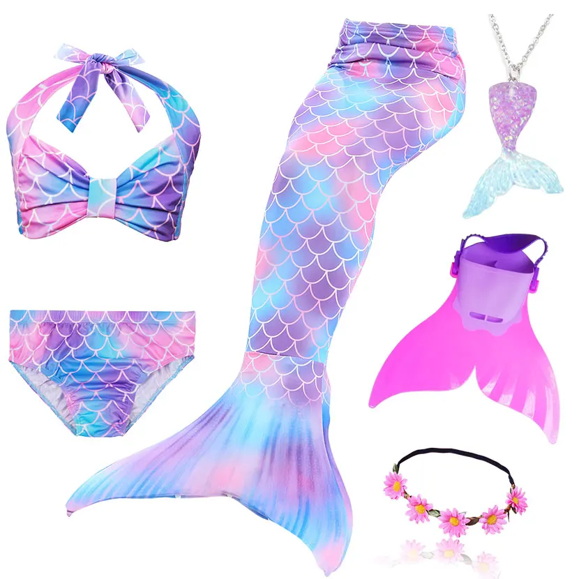 Kids Swimming Mermaid Tail Bikini Set can add with Monofin Flipper Ariel Costumes Cosplay Swimsuit Bathing Suit for Girls - Цвет: Package 2