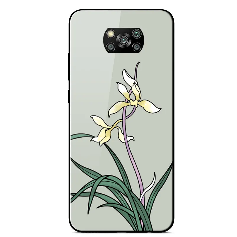 

For Xiaomi Poco X3 NFC Fashion Painted Pattern Mirror Tempered glass Anti-fall Cover For Xiaomi Poco X3 NFC Phone Case 6.67 inch