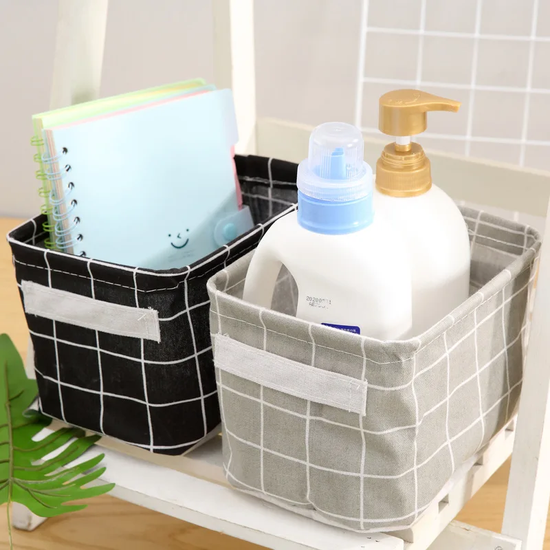 Gray Plaid Desktop Storage Basket Sundries Underwear Toy Box Cosmetic Book Organizer Stationery Container Laundry | Дом и сад