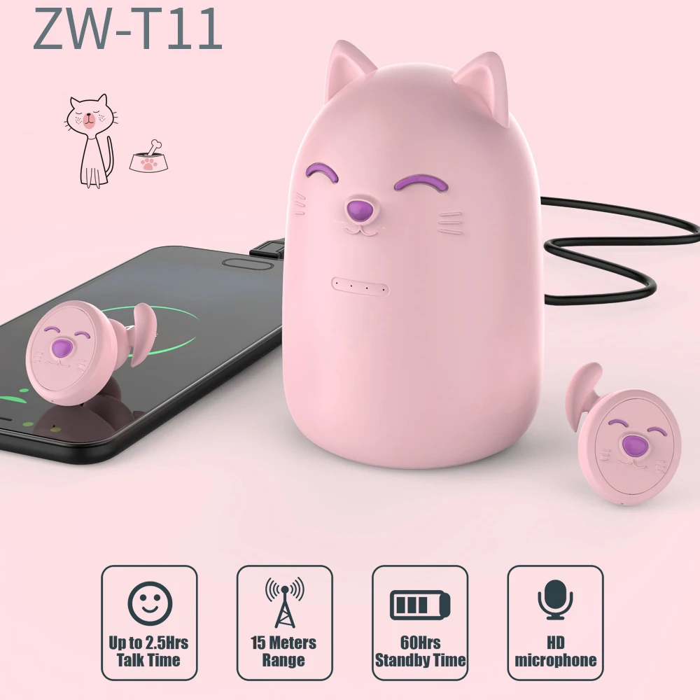 

Wireless Headphones Bluetooth Earbuds Cute kitten Macaron color With 2000mAh Power Bank HiFi Stereo Earphones With Microphone