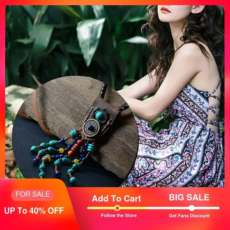 Женское колье в стиле бохо длинное ожерелье этническом с подвесками виде перьев