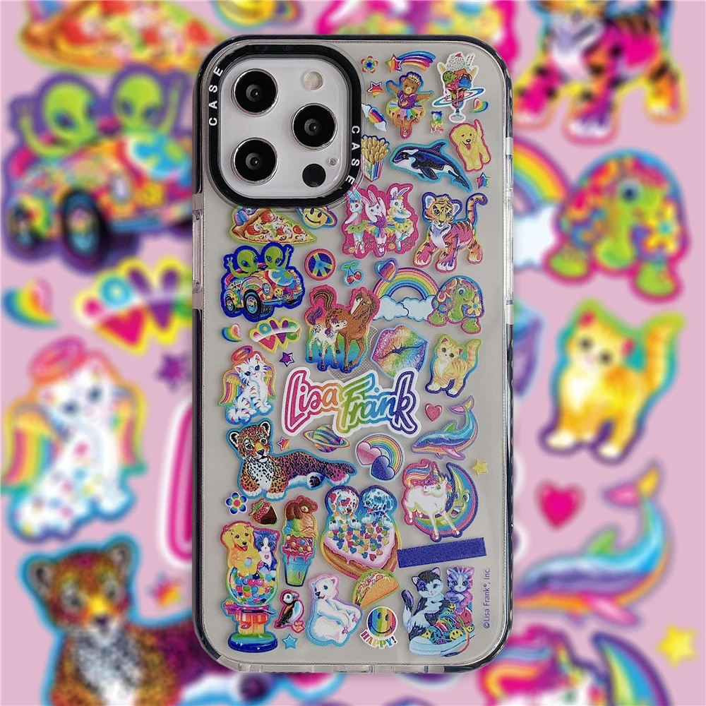 ins cute saucerman liea frank stickers rainbow label phone case for iphone 13 12 mini 11 pro x xs max xr 7 8 plus se clear cover free global shipping