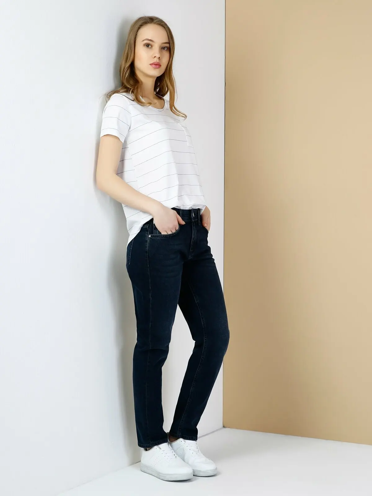 Colins Woman 892 Forehead Slim Boyfriend Fit High Rise Crop Leg Jean Blue Pants women's trousers women's pants for Trousers women p