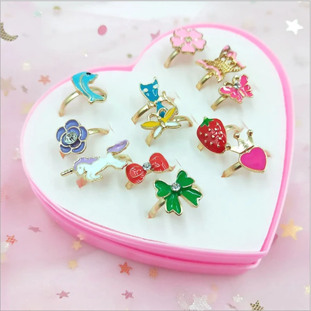 10Pcs Cute Cartoon Rings For Small Girls 5