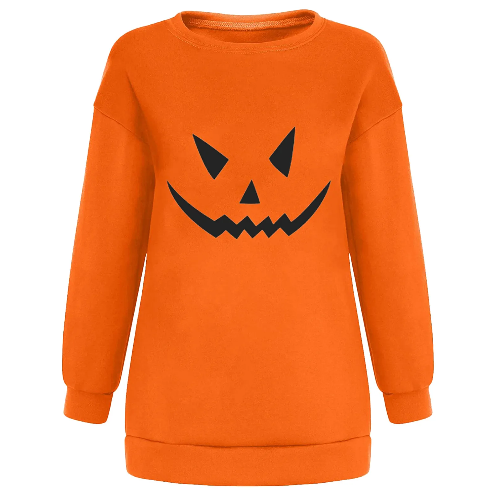 

Women Long Sleeve Ghost Face Print Happy Halloween Pullover Sweatshirt Top Shirt Solid Color Casual Daily All-match Girl T-shirt