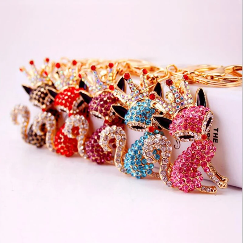 Новая мода Корона лиса брелок для женщин Сумка Подвески Полный Стразы с